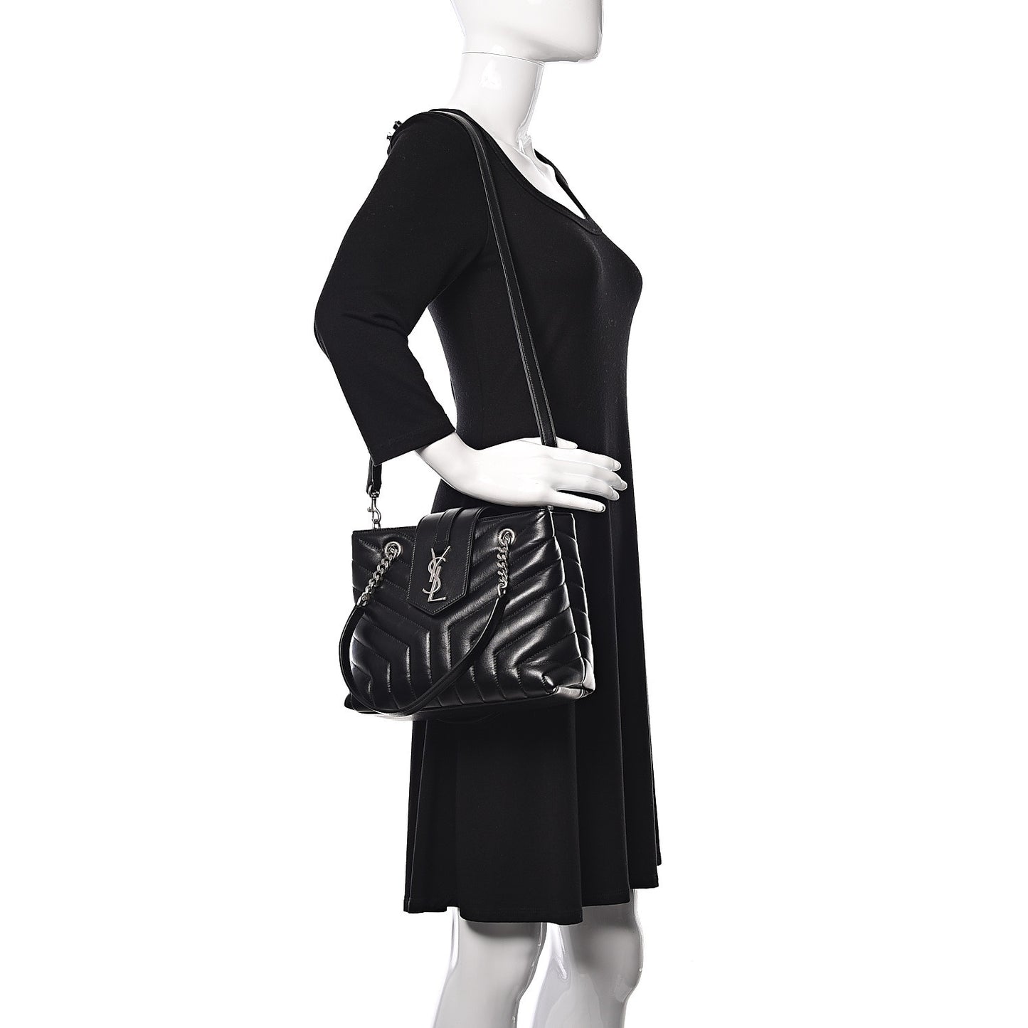 Calfskin Y Quilted Monogram Small Loulou Shopper Black