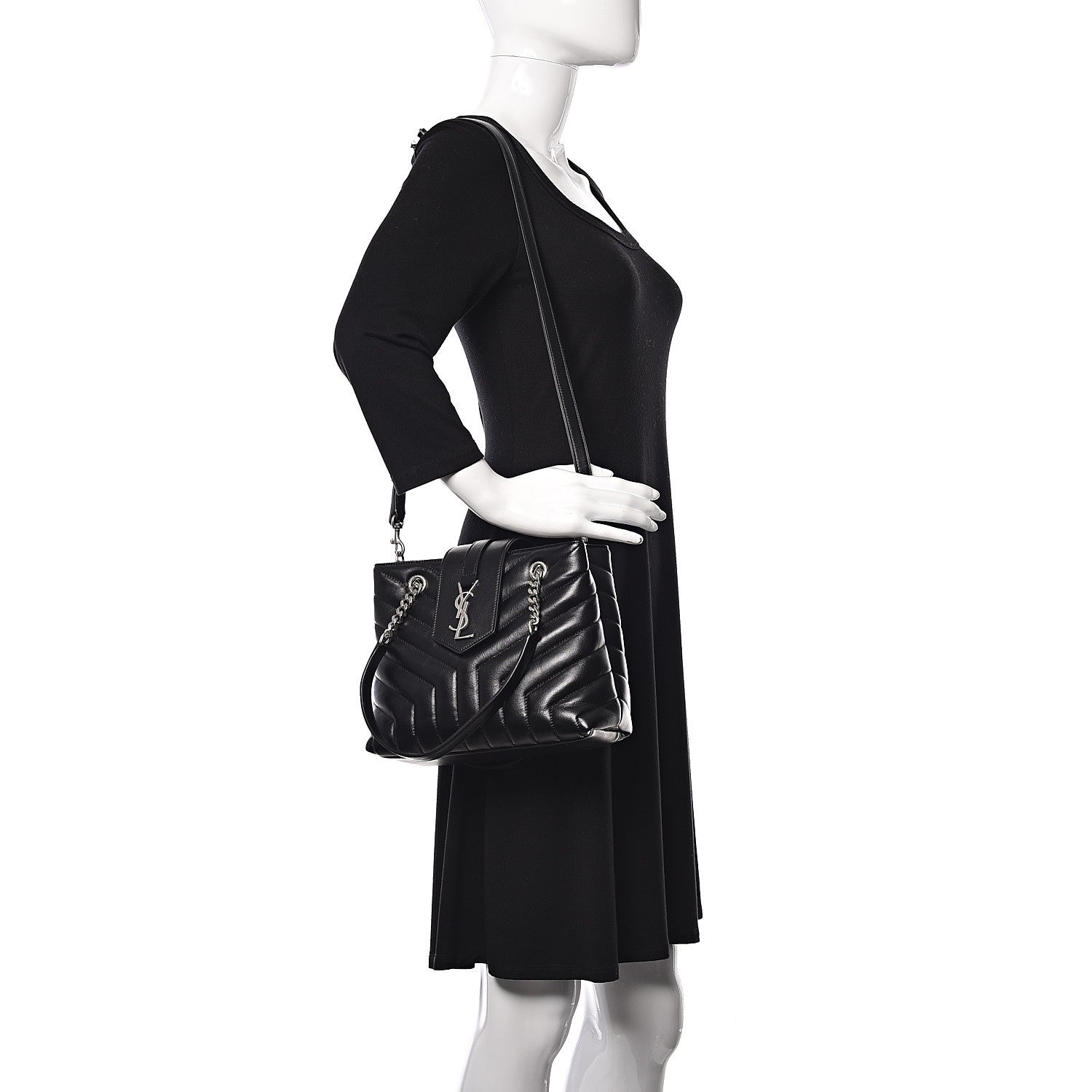 Saint Laurent Calfskin Y Quilted Monogram Small Loulou Shopper Black 2 of 11
