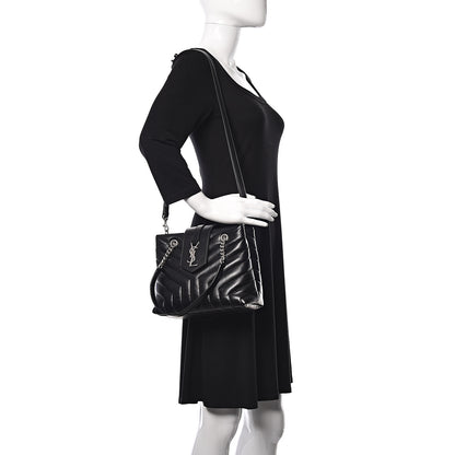 Saint Laurent Calfskin Y Quilted Monogram Small Loulou Shopper Black 2 of 11