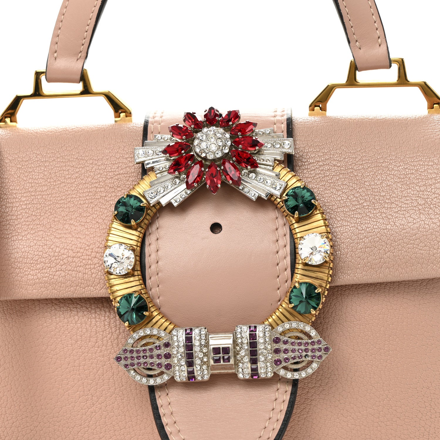 Miu Miu Goatskin Madras Soft Calfskin Crystal Embellished Top