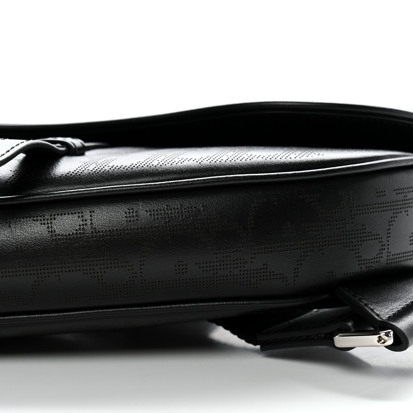 Calfskin Perforated Oblique Galaxy Mens Saddle Bag Black