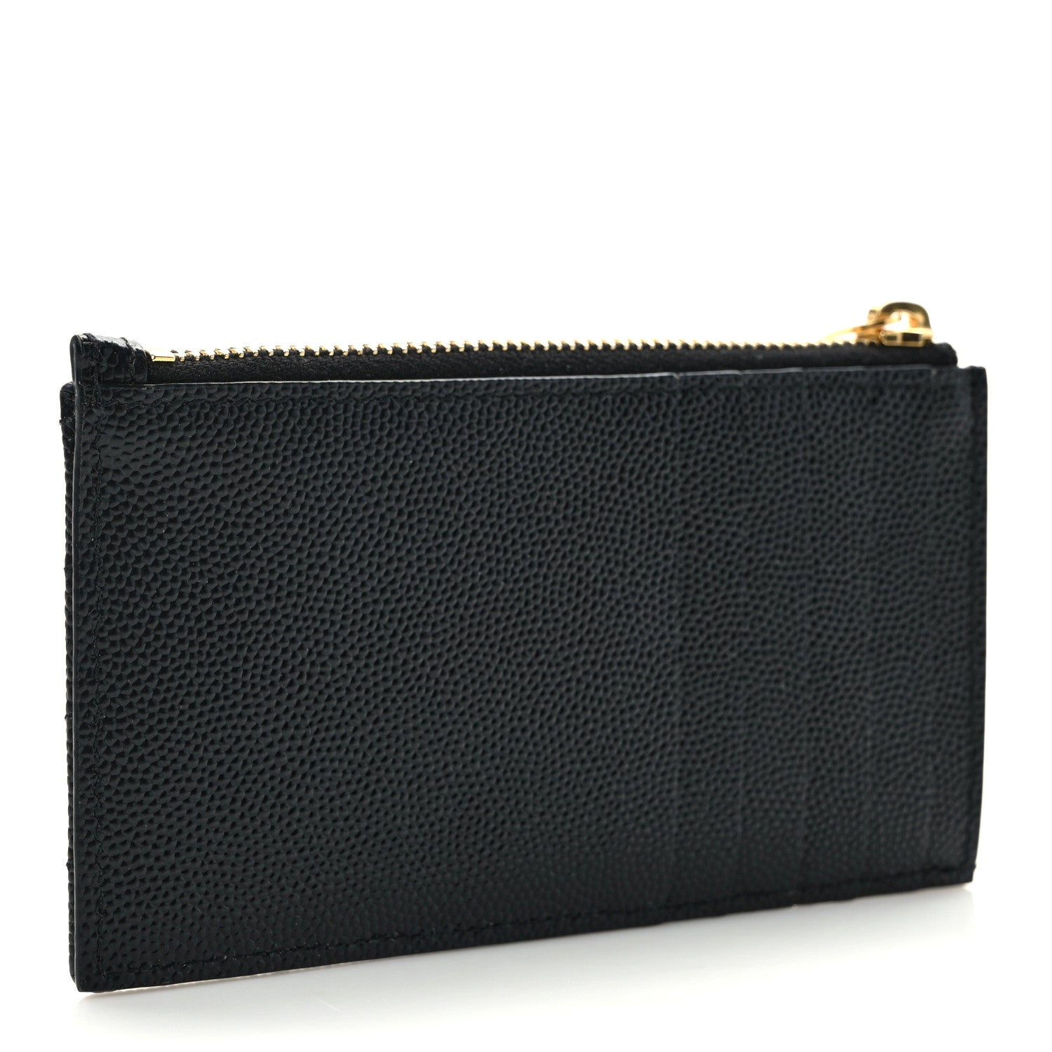 Saint Laurent Grain De Poudre Matelasse Chevron Monogram Fragments Zippered Card Case Black 3 of 8