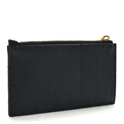 Saint Laurent Grain De Poudre Matelasse Chevron Monogram Fragments Zippered Card Case Black 3 of 8
