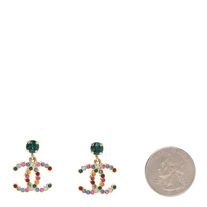 Chanel Crystal Over The Rainbow CC Drop Earrings Gold Multicolor 2 of 5