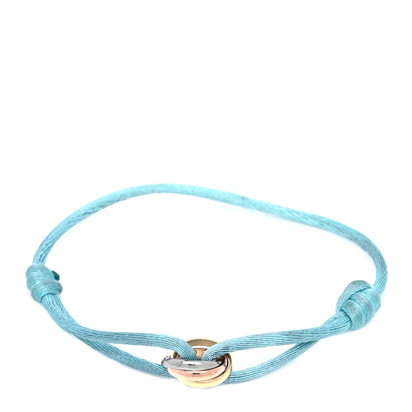18K Pink Yellow White Gold Trinity Adjustable Cord Bracelet Sky Blue