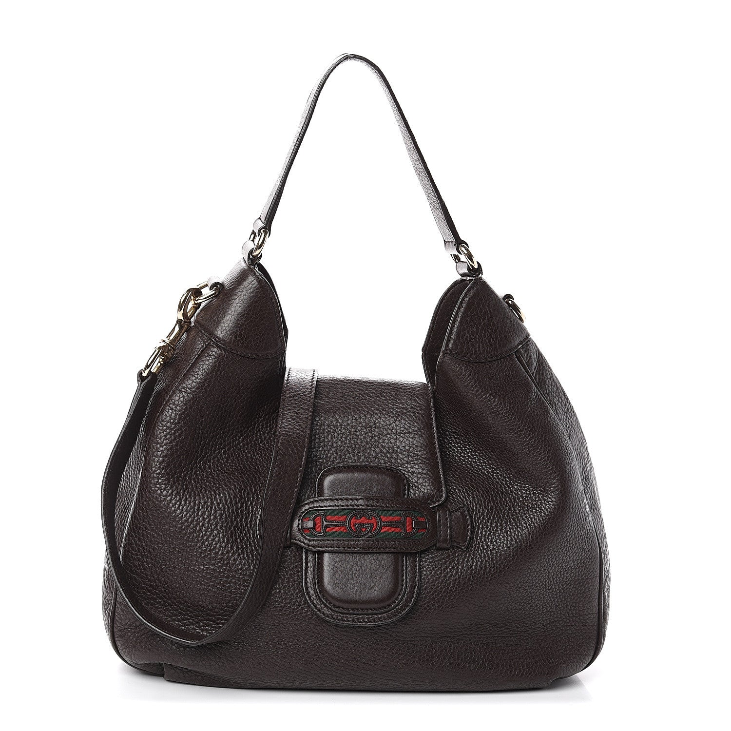 Gucci Calfskin Web Medium Dressage Hobo Coffee Brown 1 of 8