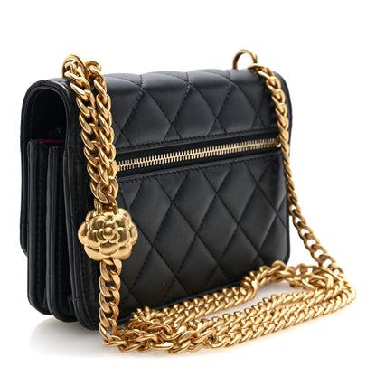 Chanel Lambskin Quilted Mini Sweet Camellia Wallet on Chain WOC Black 3 of 10