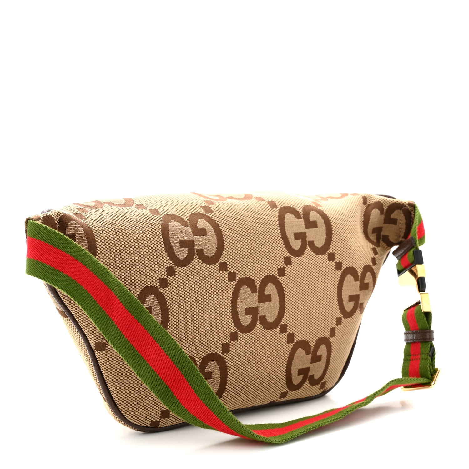 Gucci Monogram Jumbo GG Textured Dollar Calfskin Web Belt Bag Camel Ebony New Acero 3 of 10