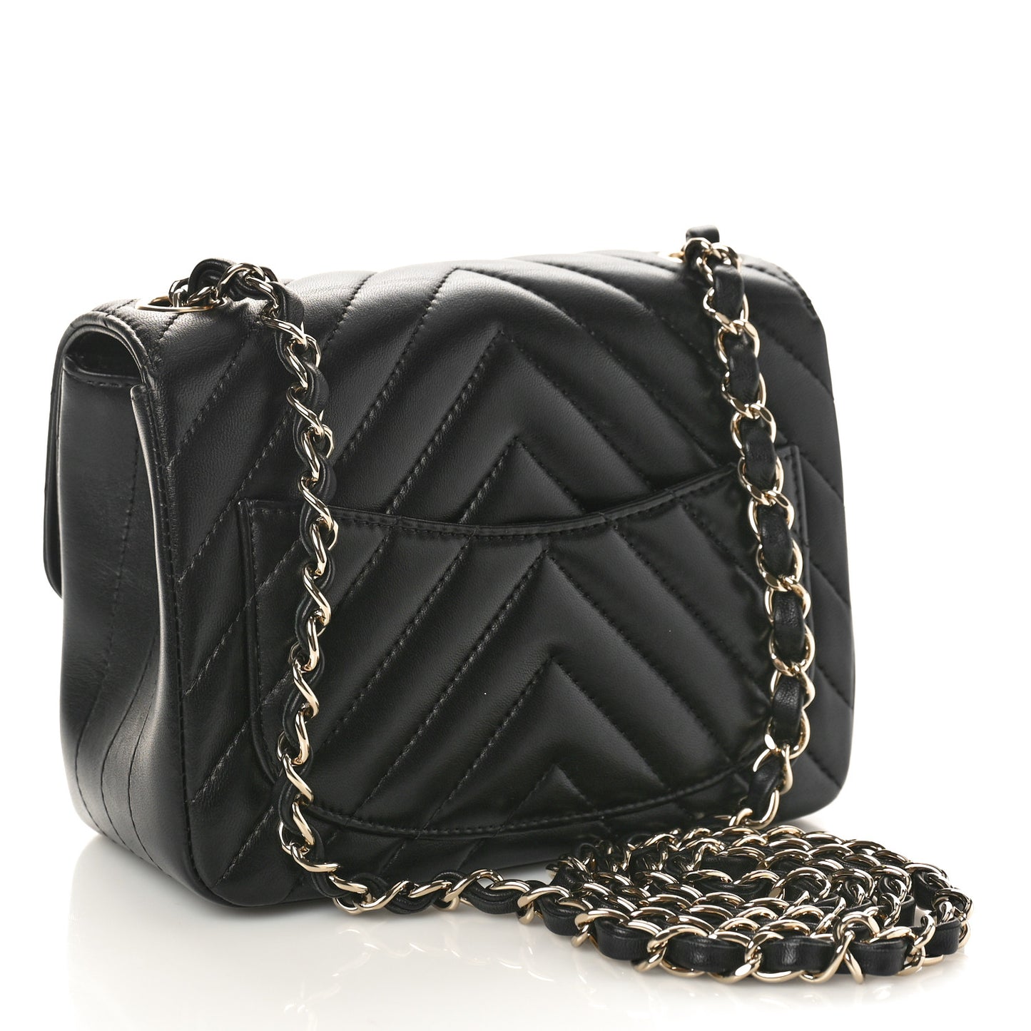 Lambskin Chevron Quilted Mini Square Flap Black