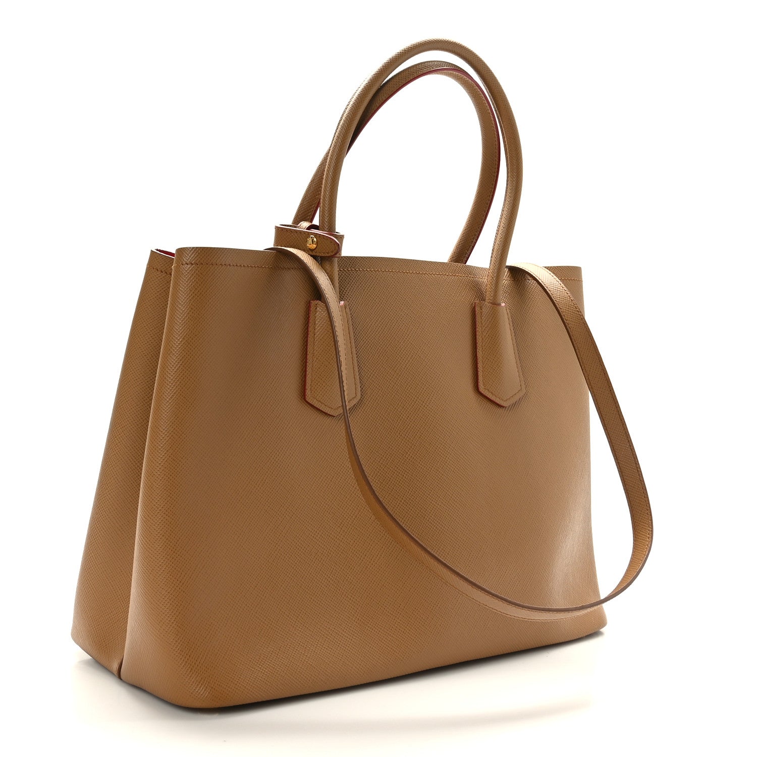 Prada Saffiano Cuir Medium Double Bag Noisette Papaya 3 of 10