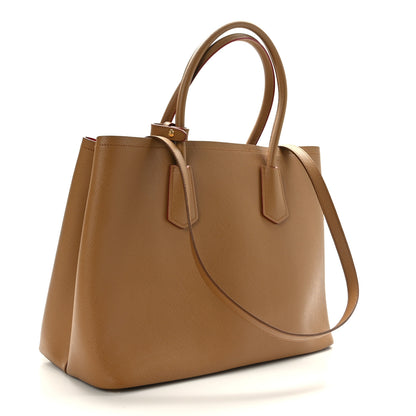 Prada Saffiano Cuir Medium Double Bag Noisette Papaya 3 of 10