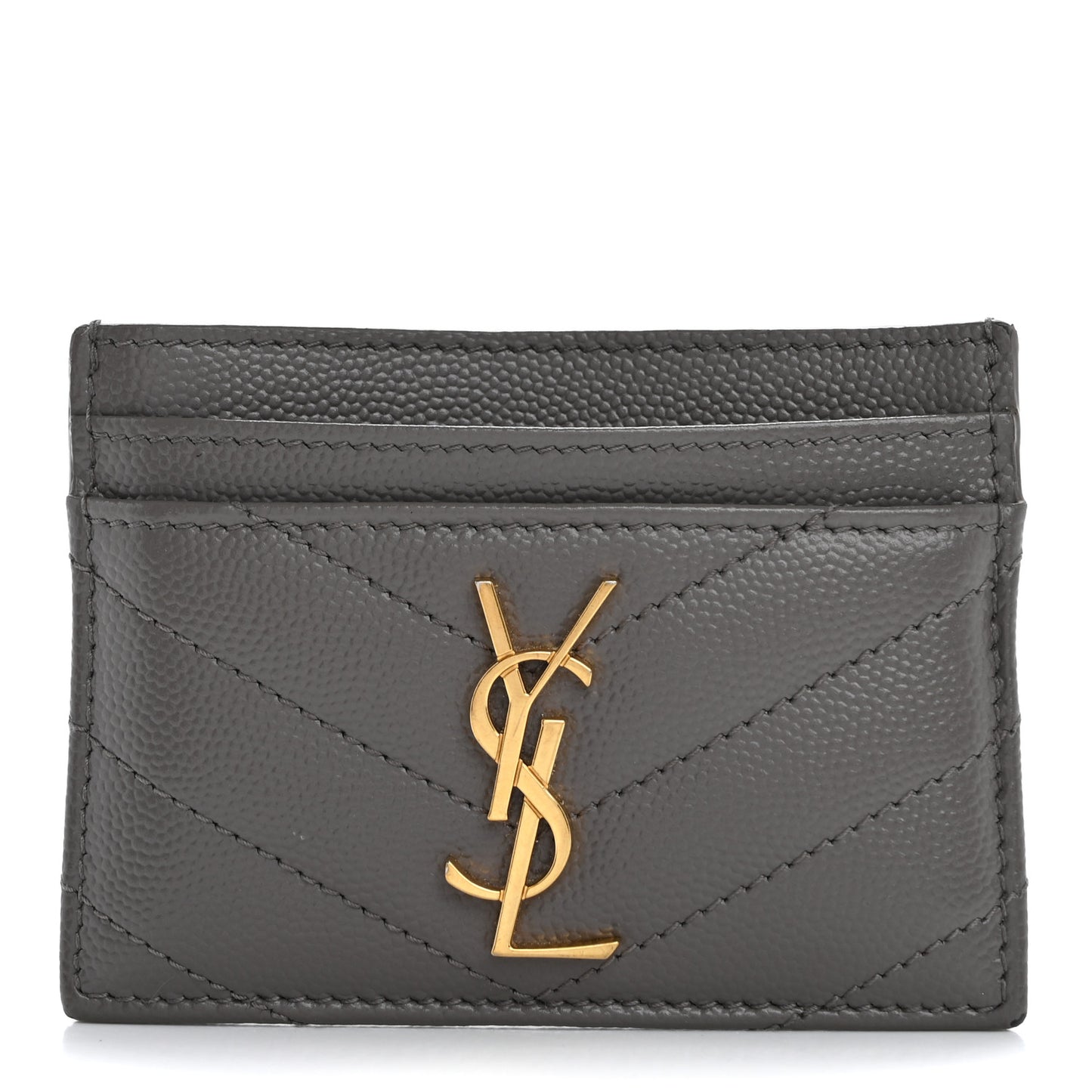 Grain De Poudre Matelasse Chevron Monogram Credit Card Case Fog