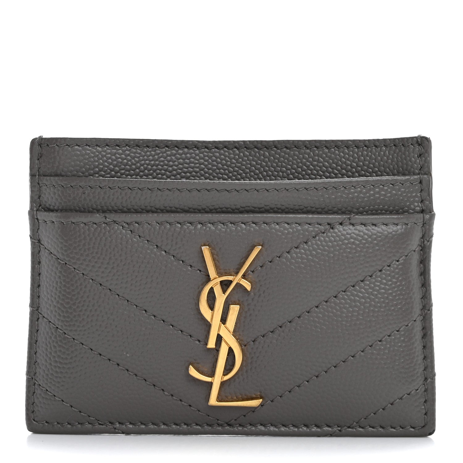 Saint Laurent Grain De Poudre Matelasse Chevron Monogram Credit Card Case Fog 1 of 16