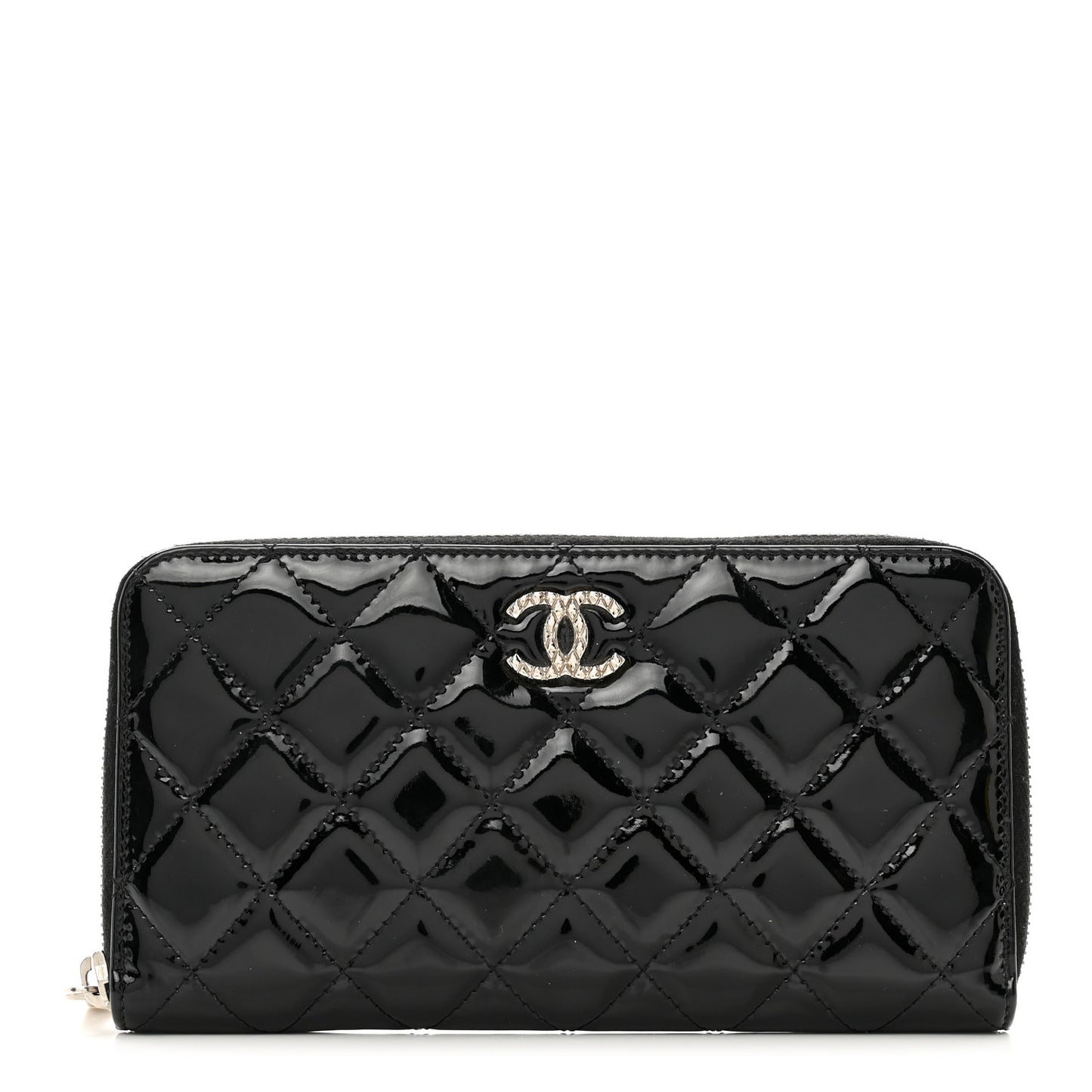 Patent Quilted Brilliant Zip Around Wallet Black
