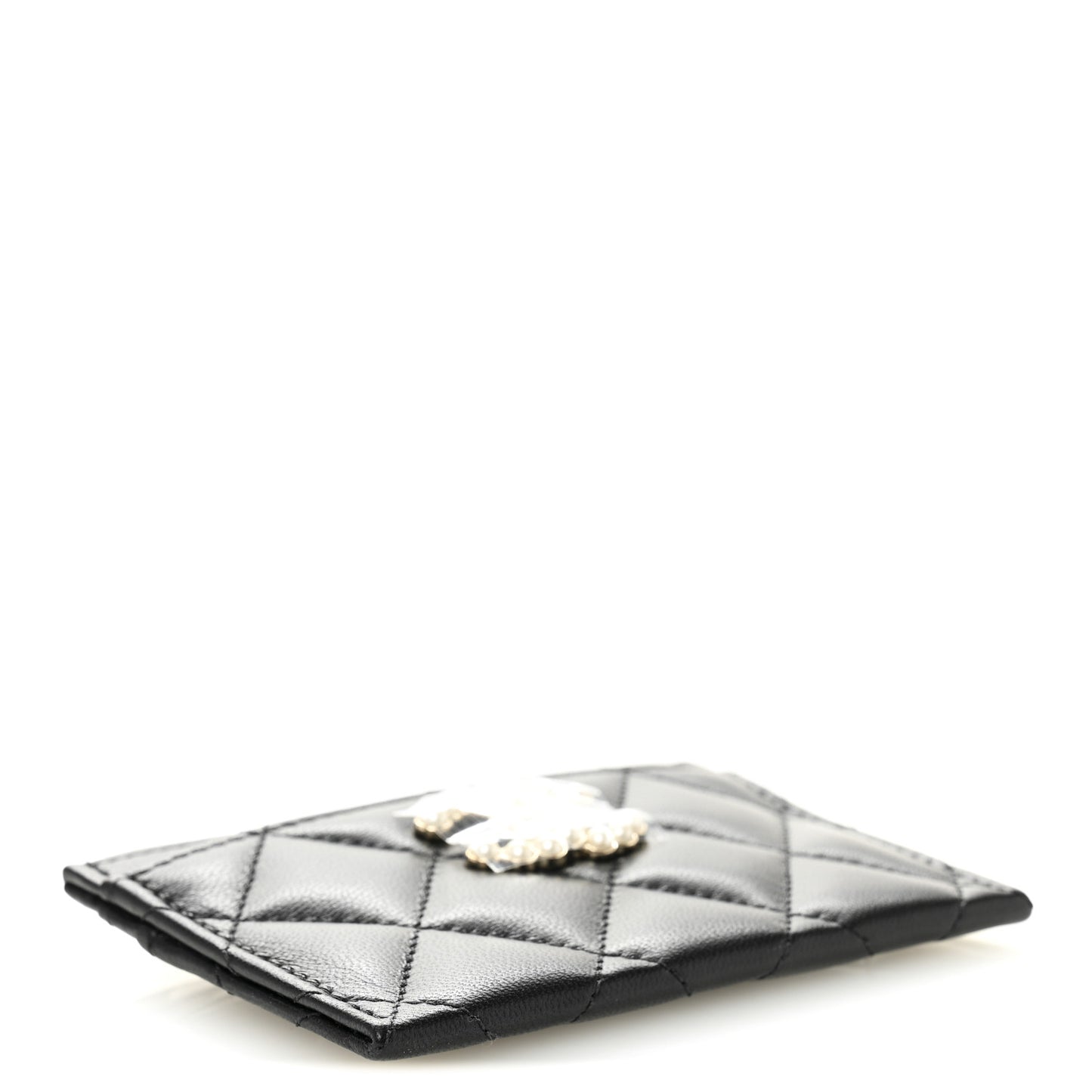 Lambskin Quilted Pearl CC Chanel Card Holder Black