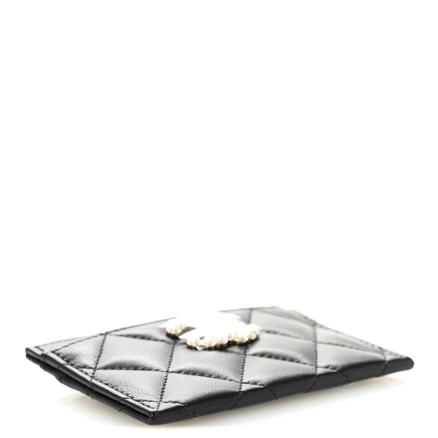 Chanel Lambskin Quilted Pearl CC Chanel Card Holder Black 4 of 9