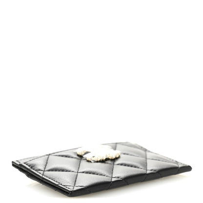Chanel Lambskin Quilted Pearl CC Chanel Card Holder Black 4 of 9