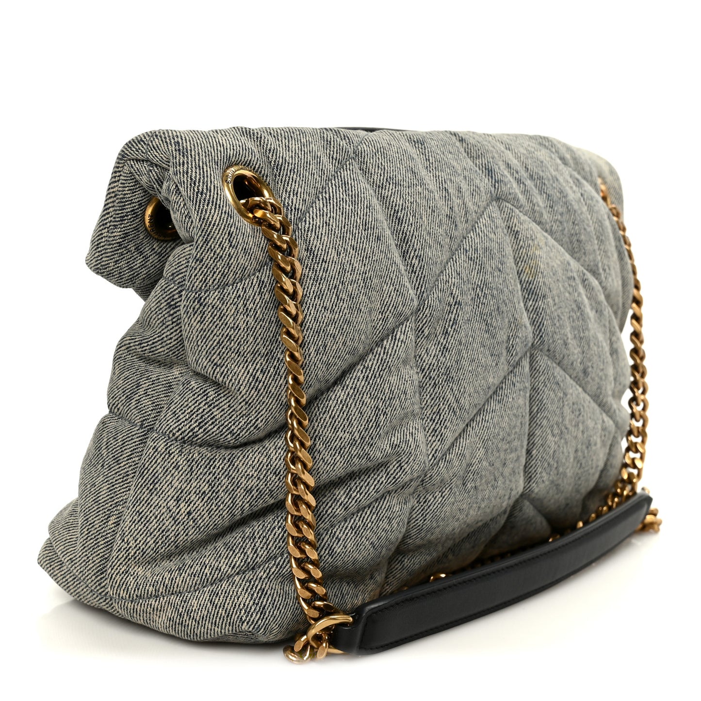 Denim Quilted Medium Loulou Puffer Monogram Chain Satchel Azur