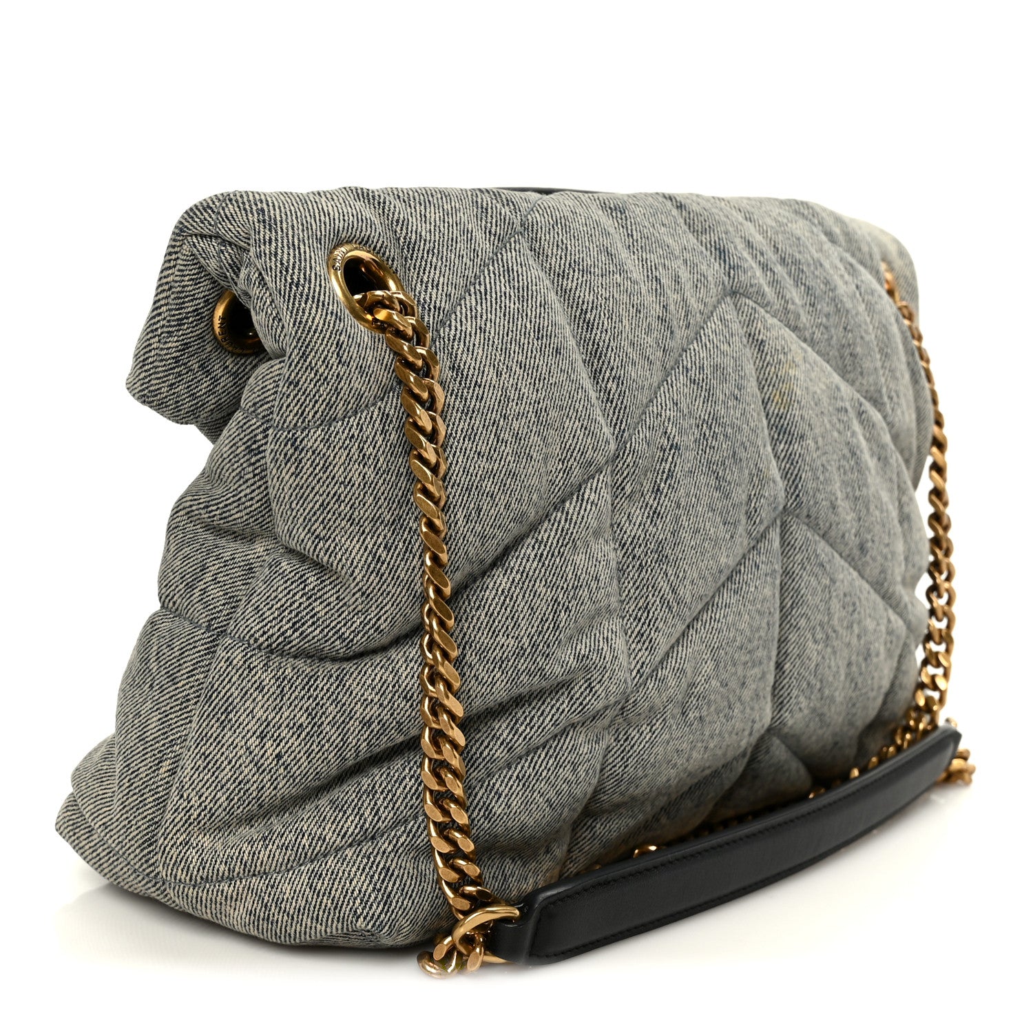 Saint Laurent Denim Quilted Medium Loulou Puffer Monogram Chain Satchel Azur 3 of 10