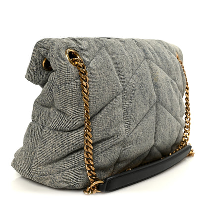 Saint Laurent Denim Quilted Medium Loulou Puffer Monogram Chain Satchel Azur 3 of 10