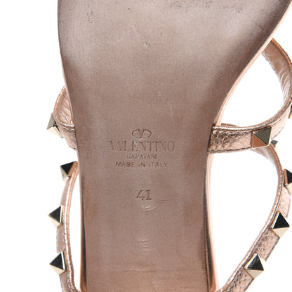 Valentino Garavani Metallic Pebbled Calfskin Rockstud 60mm Caged Slide Sandals 41 Rame 7 of 11