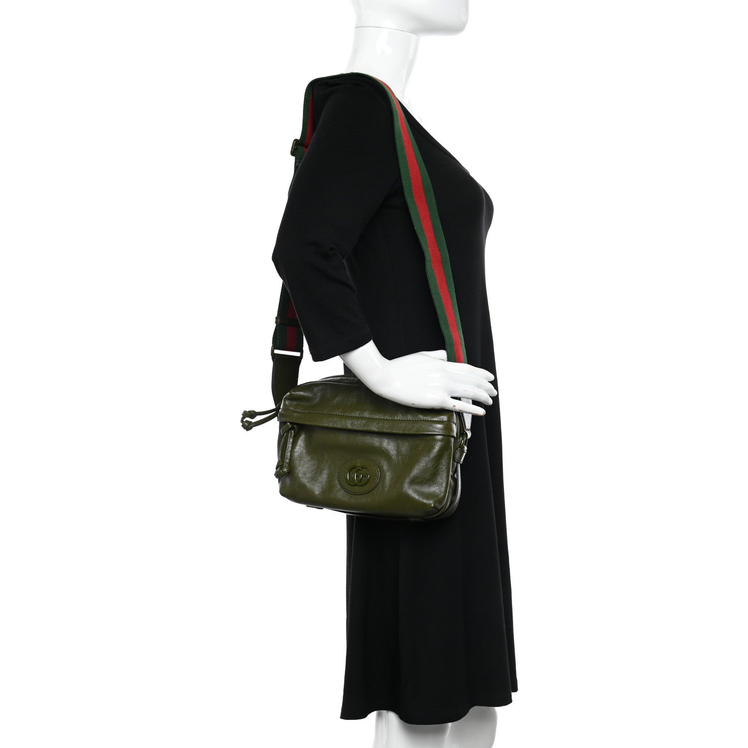 Gucci Piuma Lux Energy Web Monochrome Double G Crossbody Bag Military Wood 2 of 10