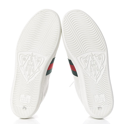 Gucci Calfskin Web Bee Embroidered Womens Ace Sneakers 37.5 White Green 5 of 9