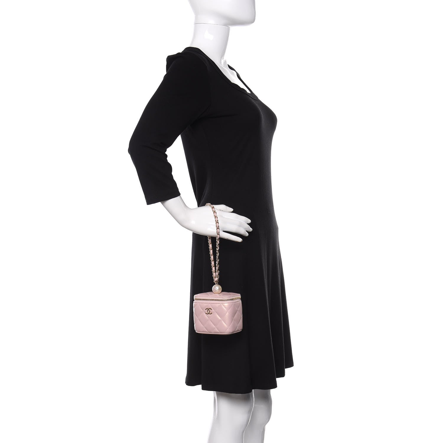 Chanel Iridescent Caviar Quilted Mini Pearl On Top Vanity Case With Chain Light Pink 2 of 12
