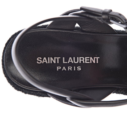 Saint Laurent Calfskin Tribute 95 Platform Espadrille Wedge Sandals 38.5 Black 5 of 9