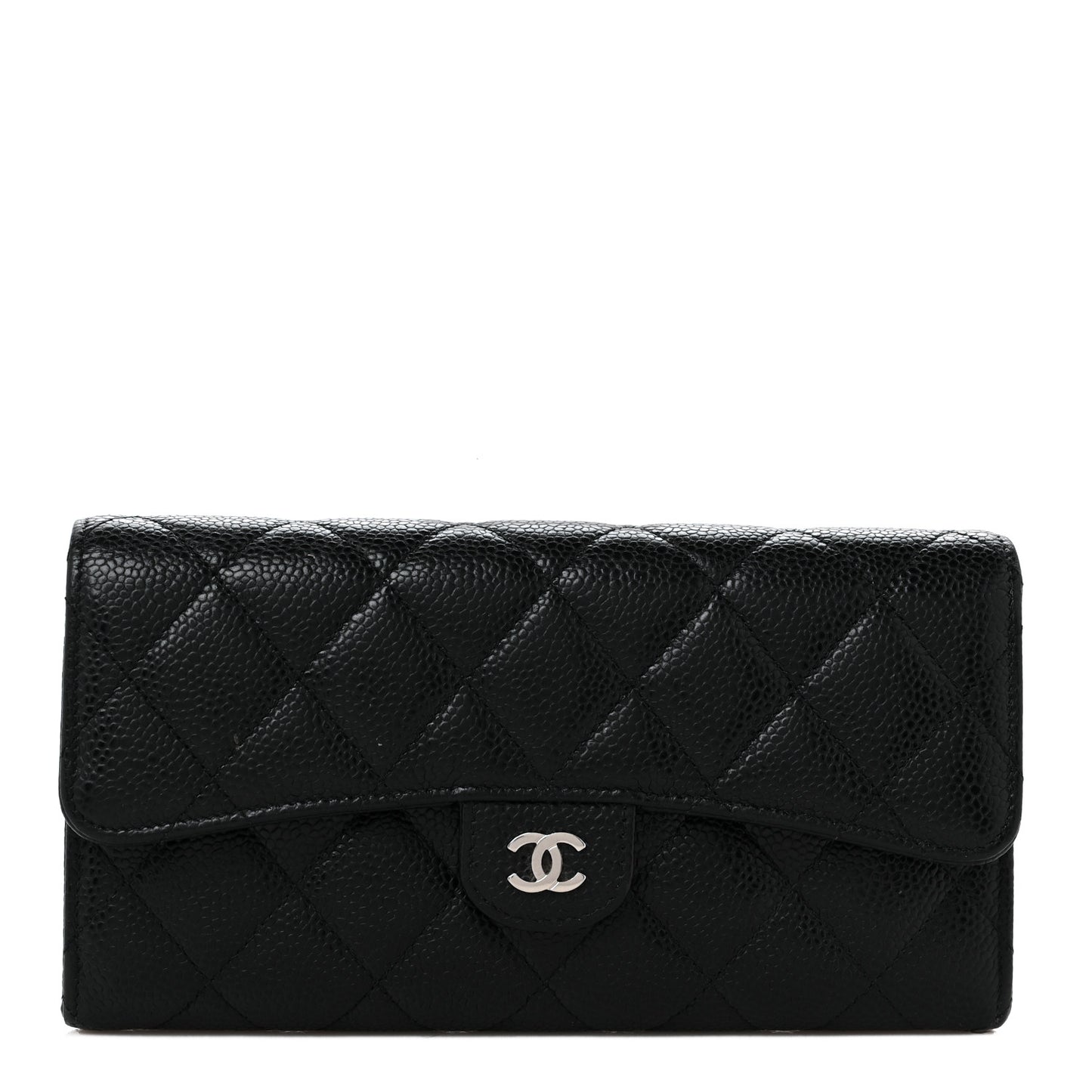 Caviar Quilted Large Gusset Flap Wallet Black