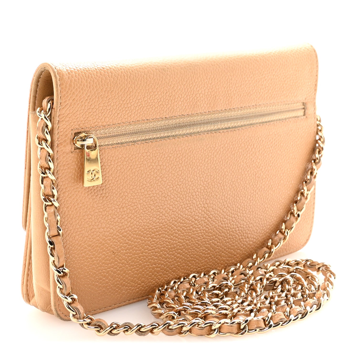 Chanel Caviar Timeless CC Wallet on Chain WOC Beige 3 of 12