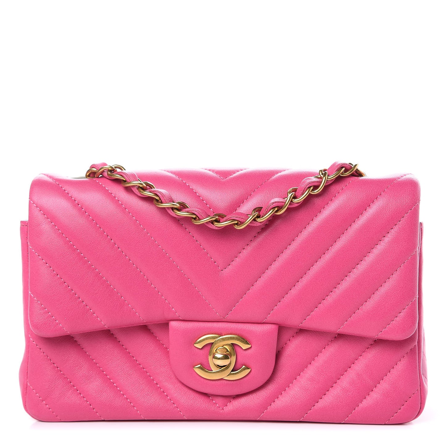 Lambskin Chevron Quilted Mini Rectangular Flap Pink