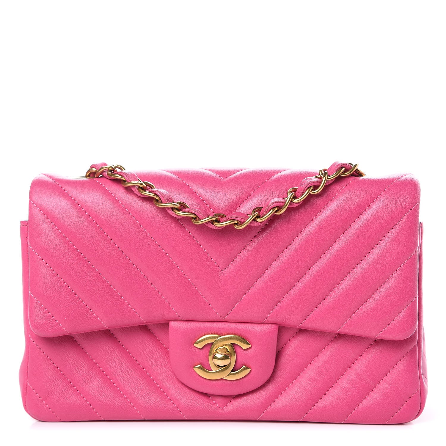 Chanel Lambskin Chevron Quilted Mini Rectangular Flap Pink 1 of 12