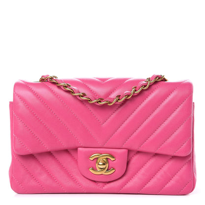 Chanel Lambskin Chevron Quilted Mini Rectangular Flap Pink 1 of 12