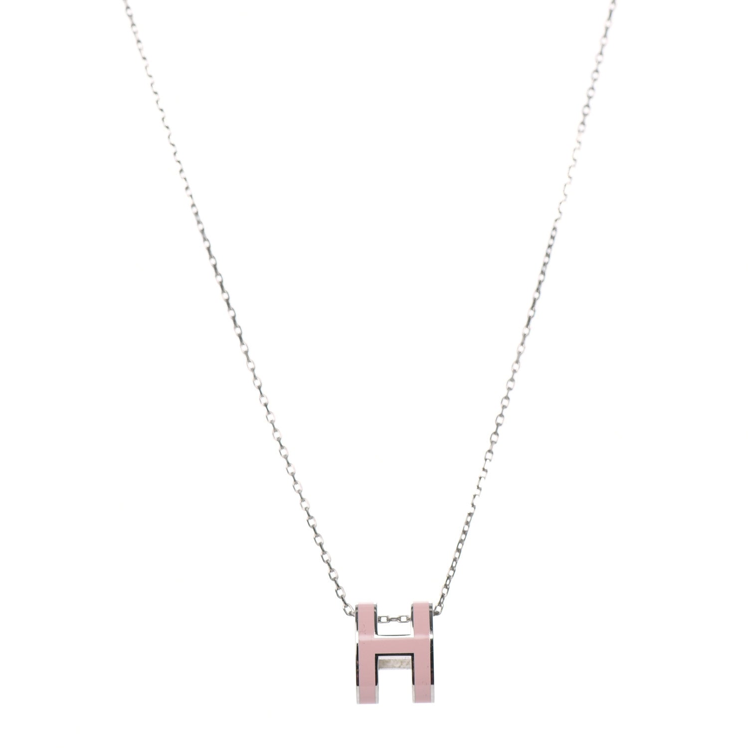 Hermes Lacquered Palladium Pop H Pendant Necklace Rose Dragee 1 of 6