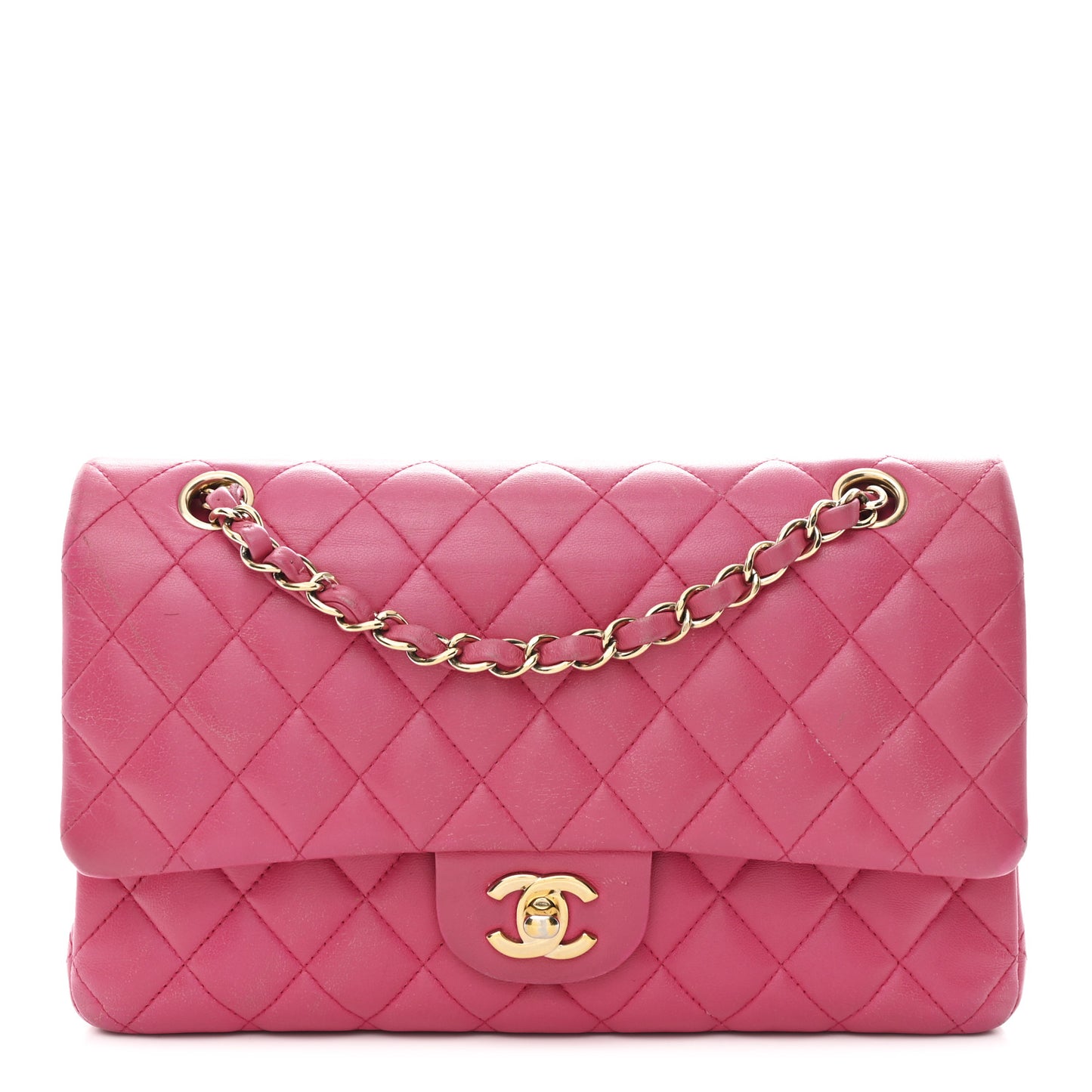 Lambskin Quilted Medium Double Flap Fuchsia