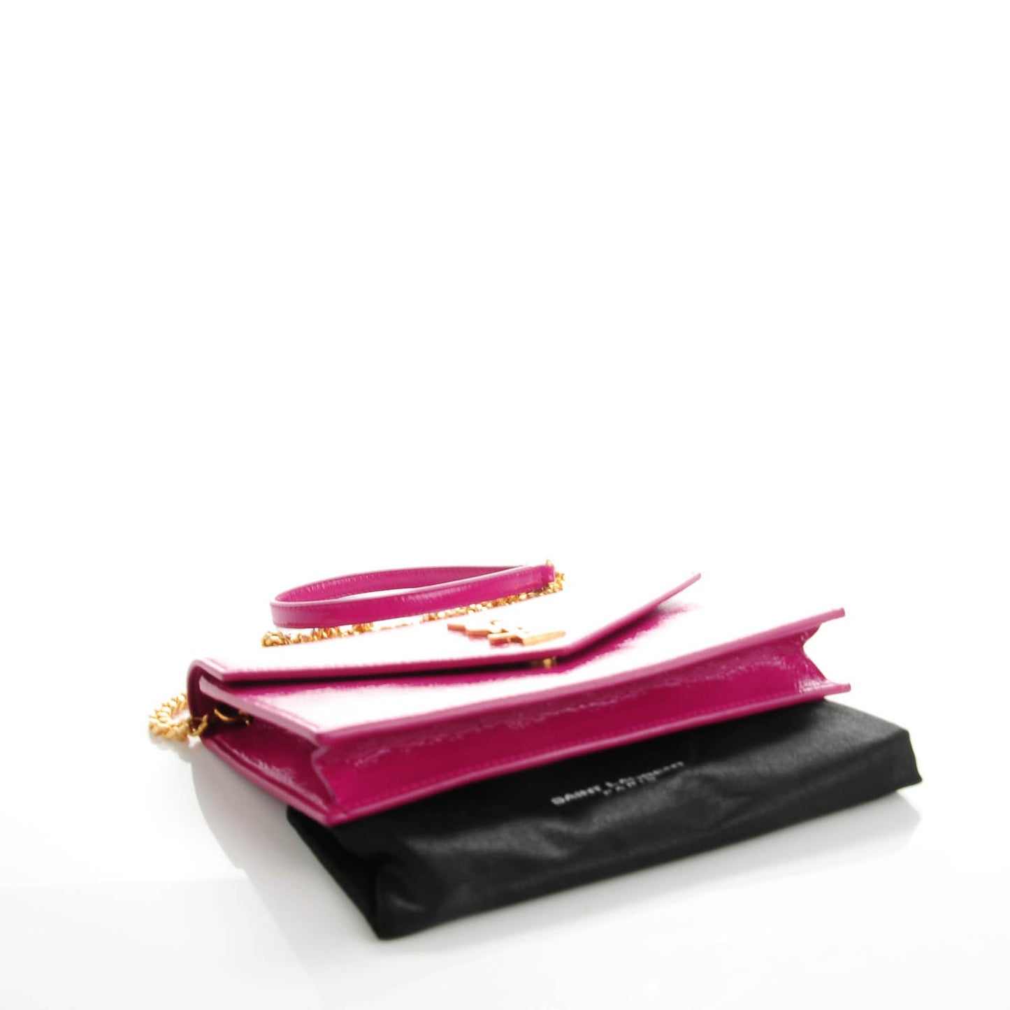 Textured Patent Monogram Envelope Chain Wallet Electric Pink