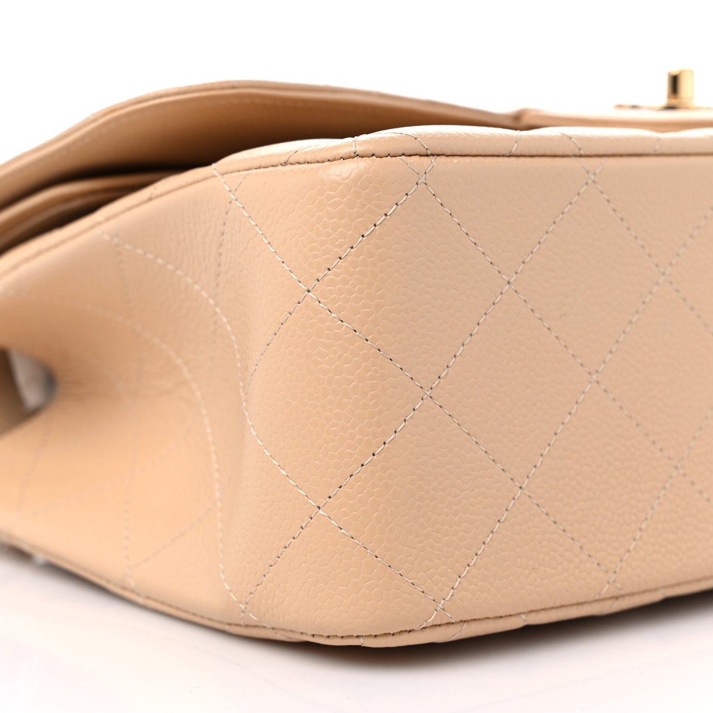 Caviar Quilted Jumbo Double Flap Beige