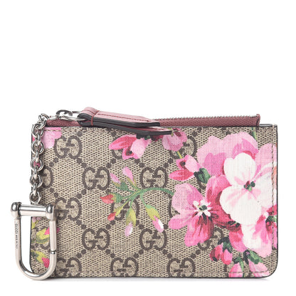 Gucci GG Supreme Monogram Blooms Key Ring Coin Case Beige Multicolor Dry Rose 1 of 7