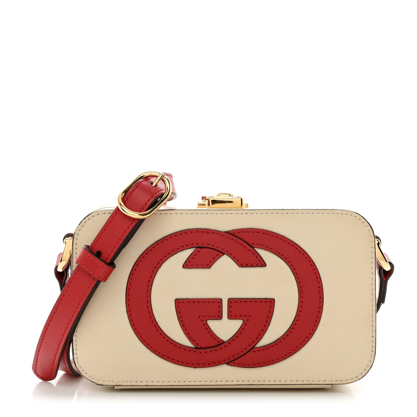 Vitello Eclipse Mini Interlocking G Shoulder Bag Mystic White Hibiscus Red