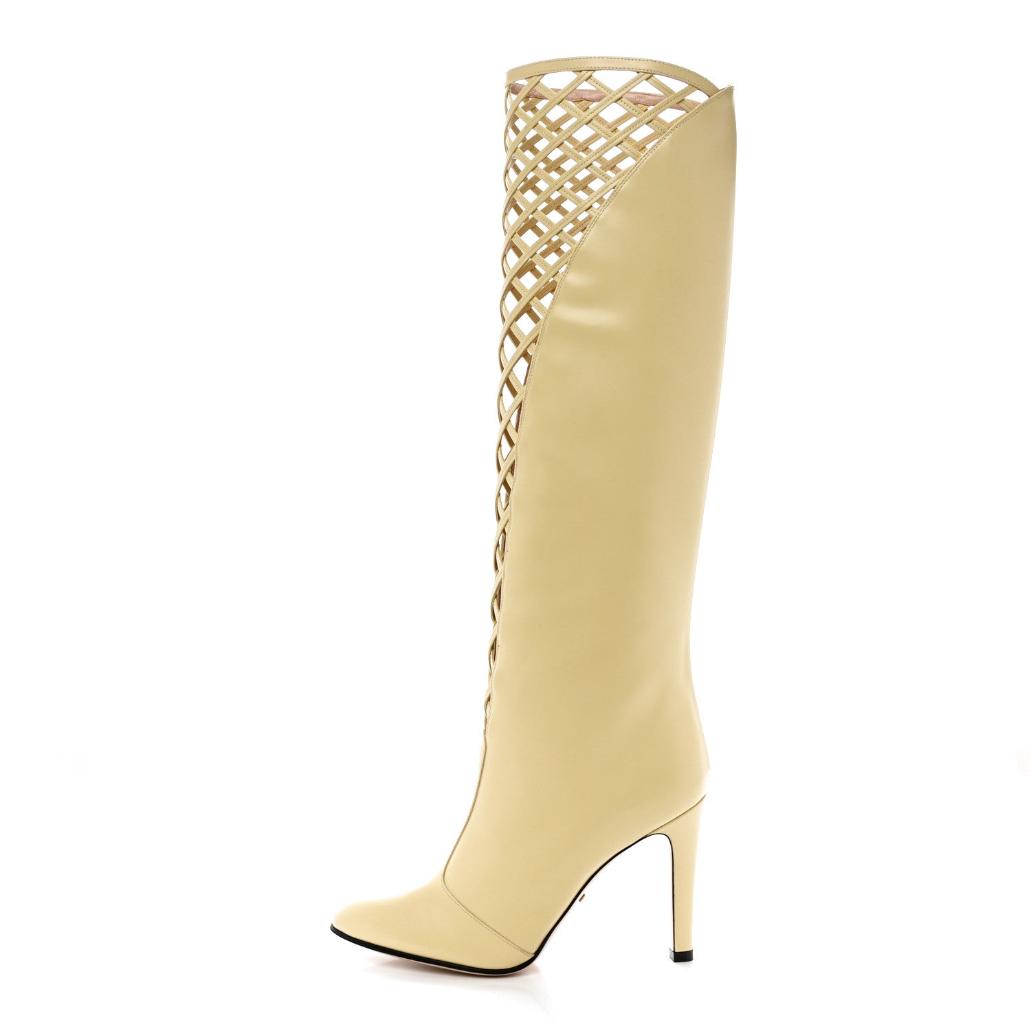 Gucci Plume Calfskin Damir Lattice Cutout Knee High Boot 38 Butter 1 of 11