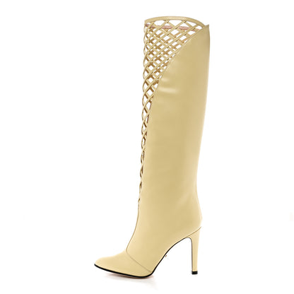 Gucci Plume Calfskin Damir Lattice Cutout Knee High Boot 38 Butter 1 of 11