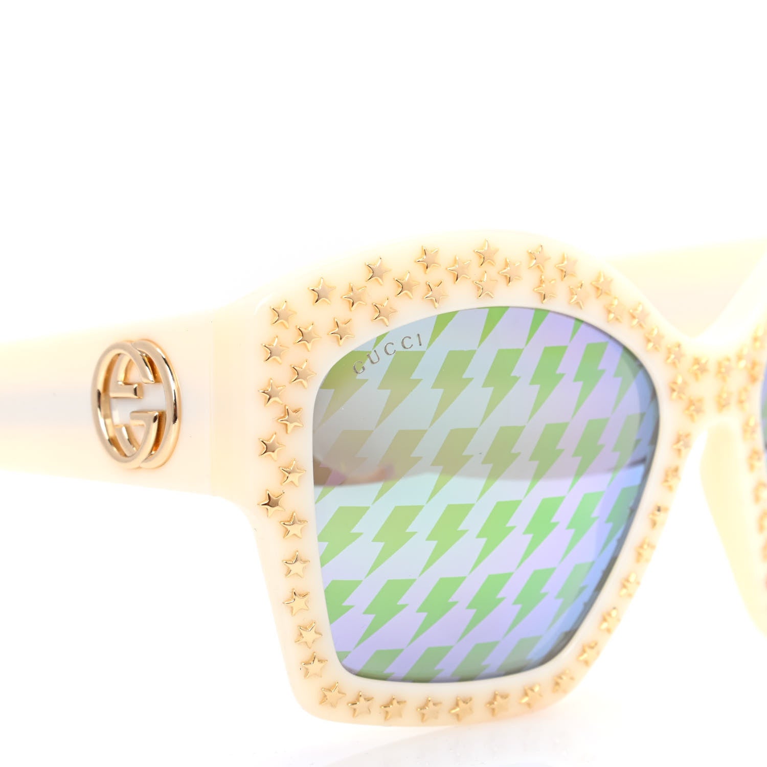 Gucci Square Frame Star Sunglasses GG 3870/S Ivory Gold 5 of 6