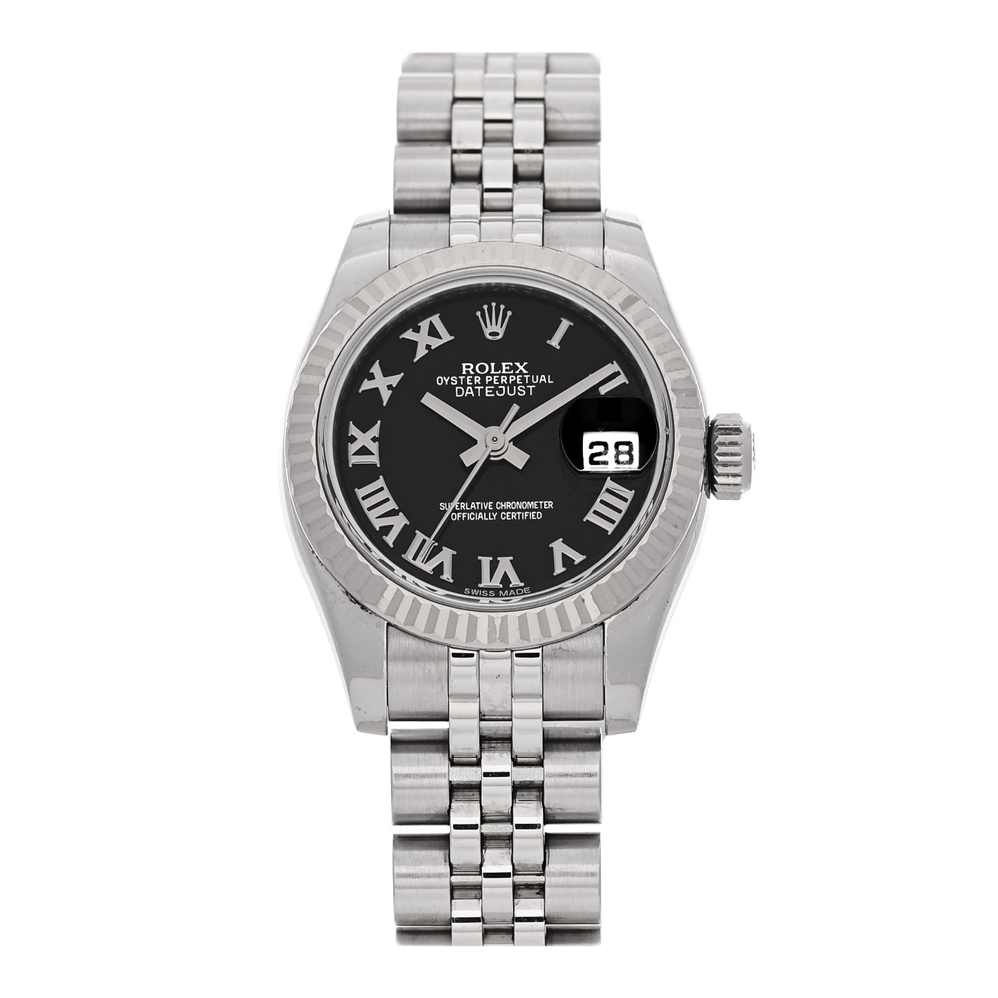 Stainless Steel 18K White Gold 26mm Oyster Perpetual Datejust Watch Black Roman 179174