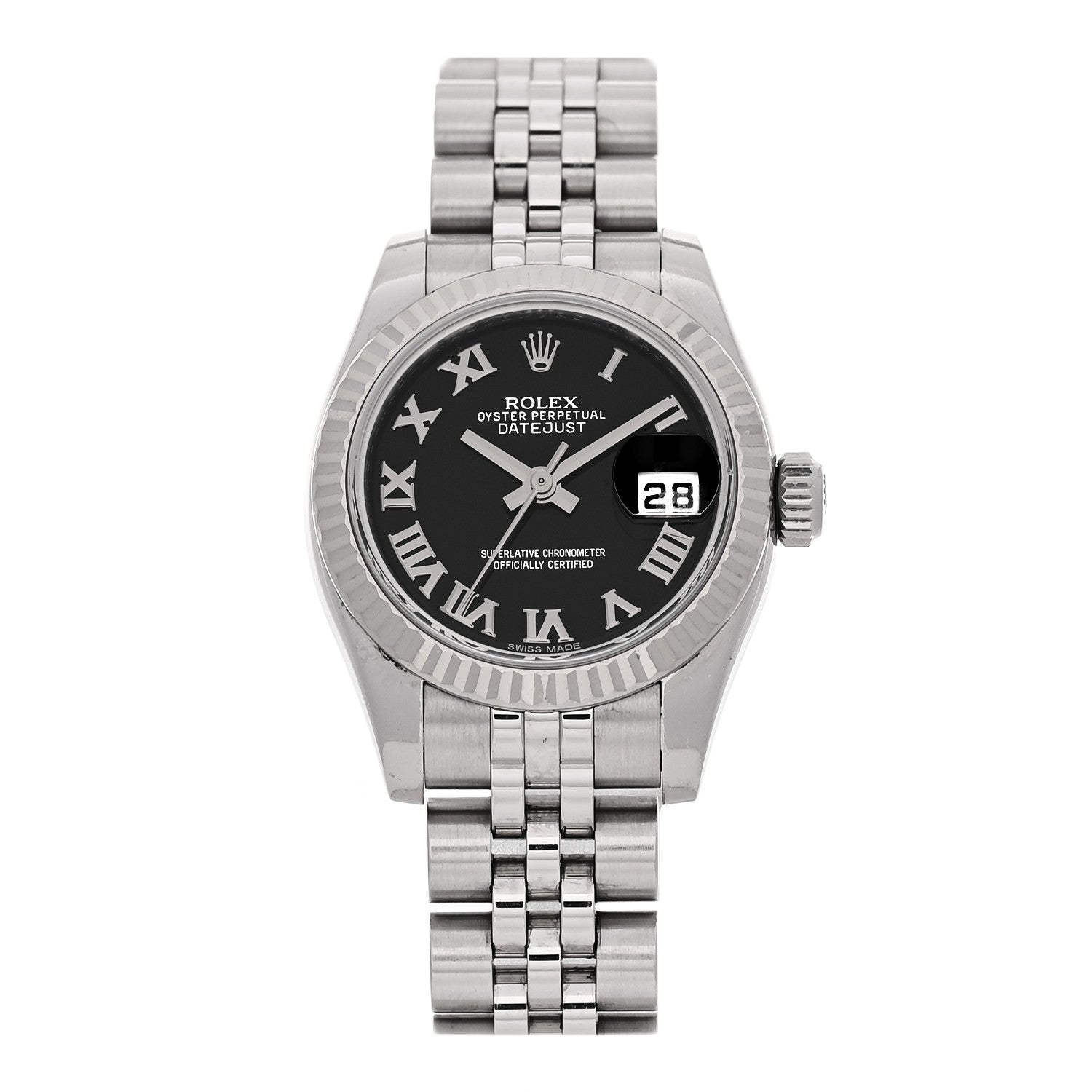Rolex Stainless Steel 18K White Gold 26mm Oyster Perpetual Datejust Watch Black Roman 179174 1 of 5