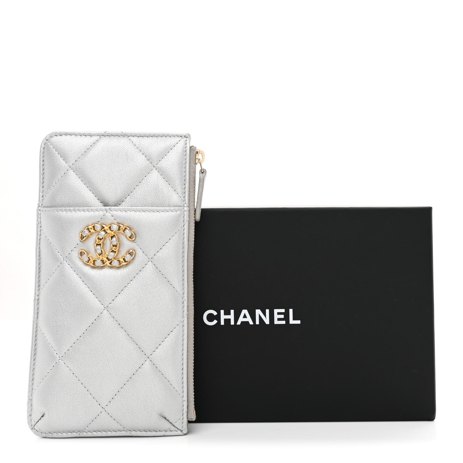 Chanel Lambskin Quilted Chanel 19 Phone and Card Holder Silver 8 of 8