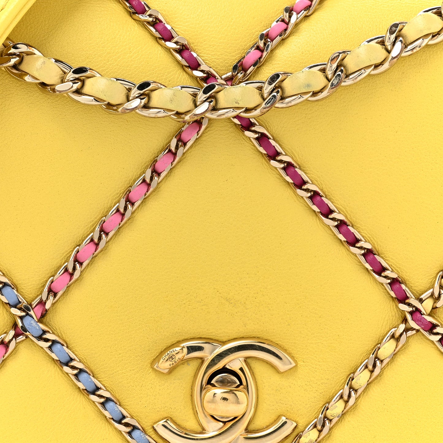 Lambskin Small Entwined Chain Flap Yellow Multicolor