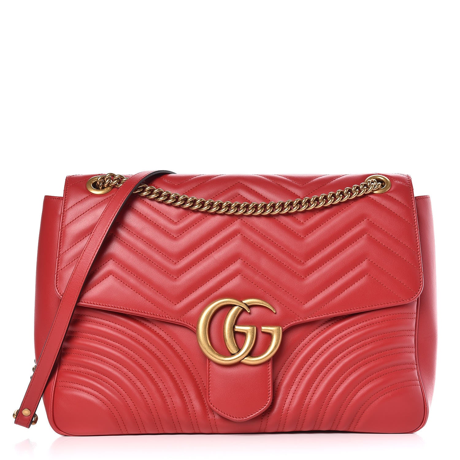 Gucci Calfskin Matelasse Large GG Marmont Shoulder Bag Hibiscus Red 1 of 10