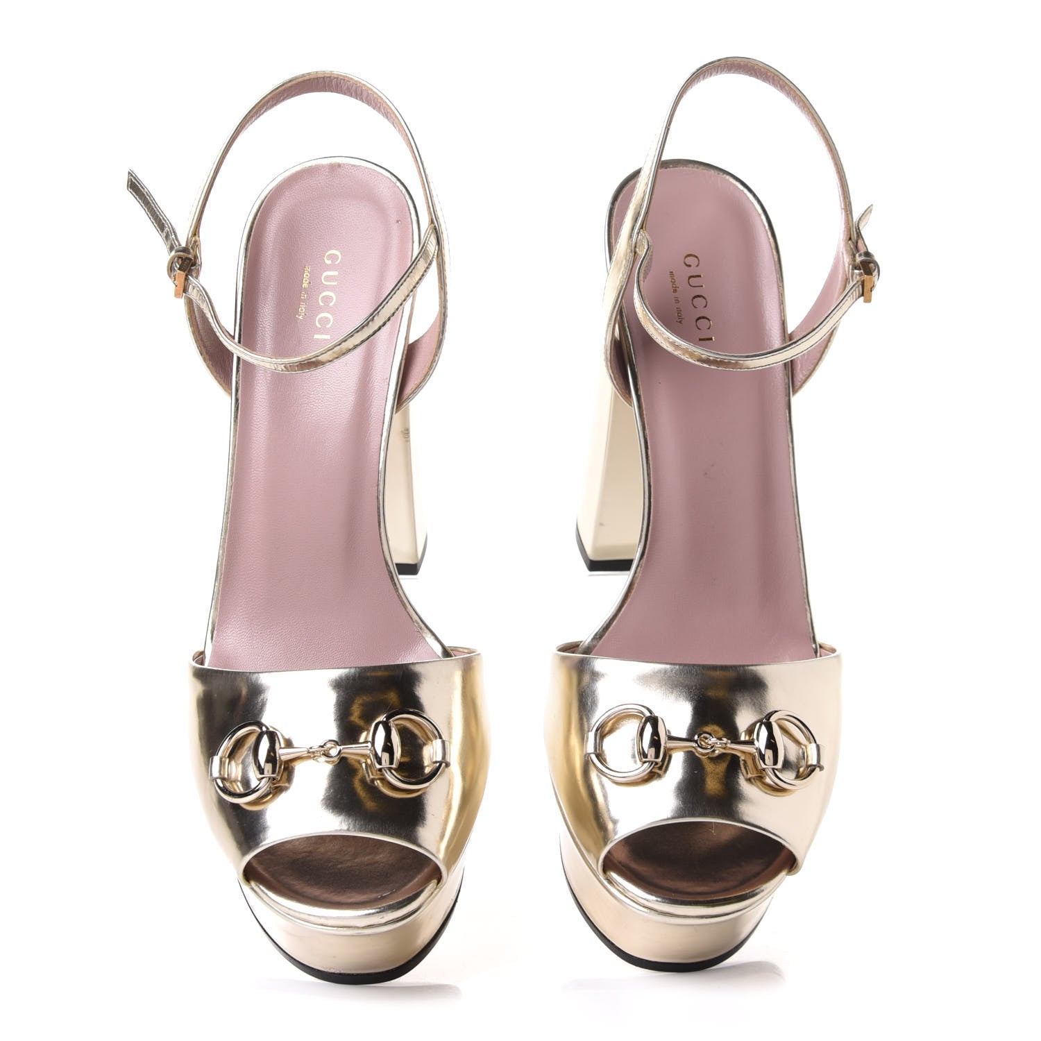 Gucci Metallic Patent Horsebit Platform Sandals 39.5 Gold 5 of 9