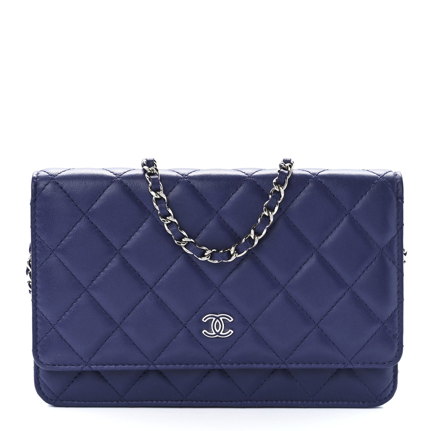 Lambskin Quilted Wallet On Chain WOC Blue